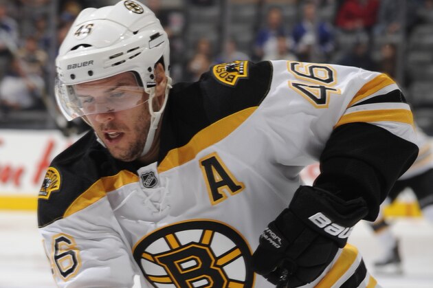 TORONTO, ON - OCTOBER 25:  David Krejci #46 of the Boston Bruins skates during NHL game action against the Toronto Maple Leafs October 25, 2014 at the Air Canada Centre in Toronto, Ontario, Canada. (Photo by Graig Abel/NHLI via Getty Images)
