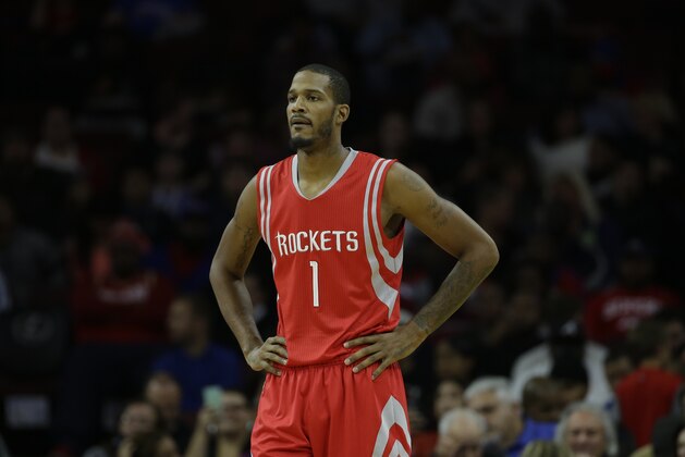 Houston Rockets' Trevor Ariza in action during an NBA basketball game against the Philadelphia 76ers, Monday, Nov. 3, 2014, in Philadelphia. (AP Photo/Matt Slocum)