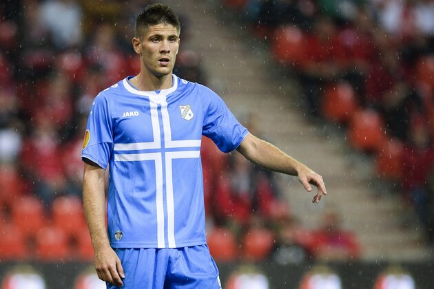 LIEGE,BELGIUM - SEPTEMBER 18:  Andrej Kramaric of HNK Rijeka  in action during the UEFA Europa League Group G match between R. Standard de Liege and HNK Rijeka at the Stade Maurice Dufrasne on September 18,2014 in Liege,Belgium. (Photo by Laurie Dieffembacq/Belga Photo/EuroFootball/Getty Images)