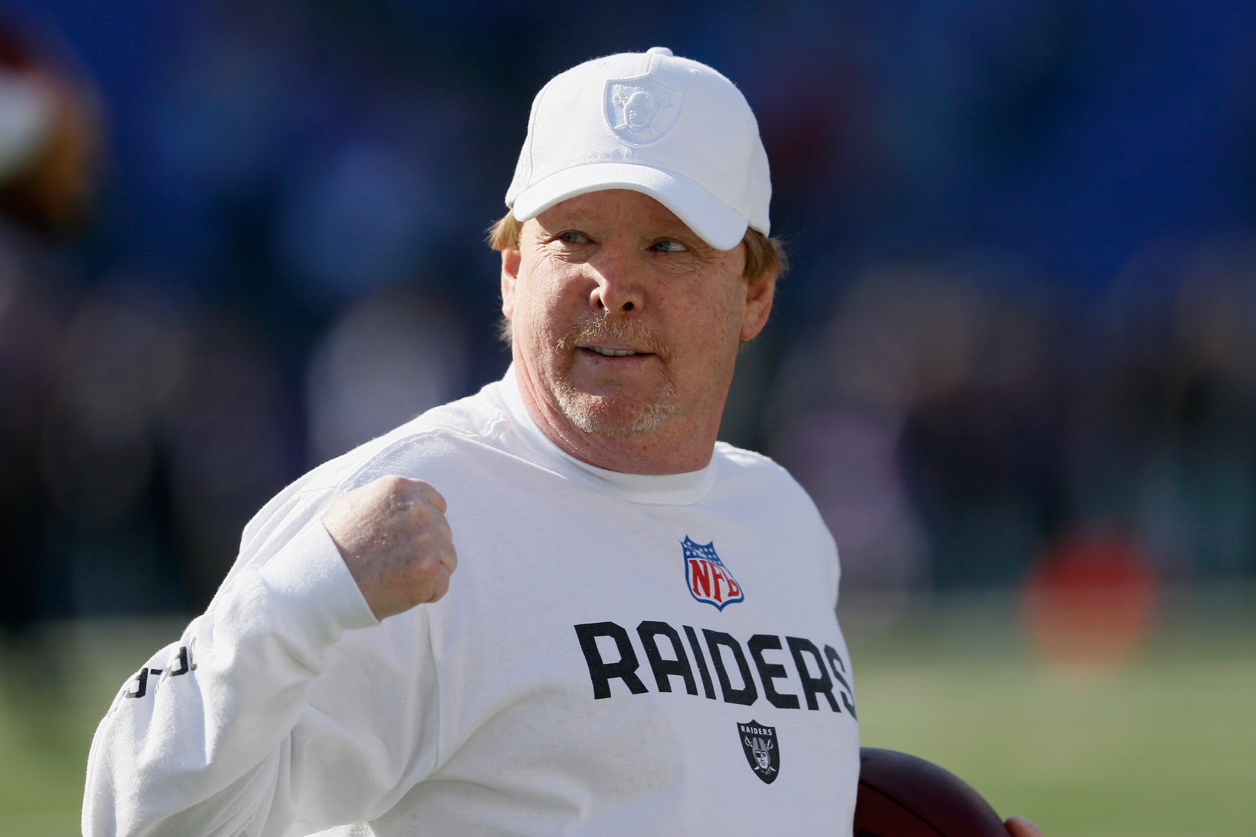 BALTIMORE, MD - NOVEMBER 11: Oakland Raiders owner Mark Davis motions from the field before the start of the Raiders game against the Baltimore Ravens at M&T Bank Stadium on November 11, 2012 in Baltimore, Maryland.  (Photo by Rob Carr/Getty Images)