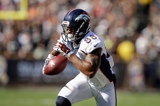 OAKLAND, CA - NOVEMBER 09:  Demaryius Thomas #88 of the Denver Broncos runs with the ball against the Oakland Raiders in the first half at O.co Coliseum on November 9, 2014 in Oakland, California.  (Photo by Ezra Shaw/Getty Images)