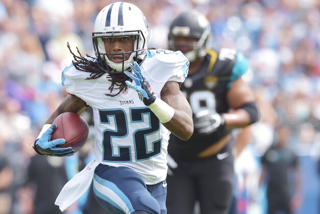 Oct 12, 2014; Nashville, TN, USA; Tennessee Titans running back Dexter McCluster (22) carries the ball against the Jacksonville Jaguars during the first half at LP Field. Mandatory Credit: Don McPeak-USA TODAY Sports