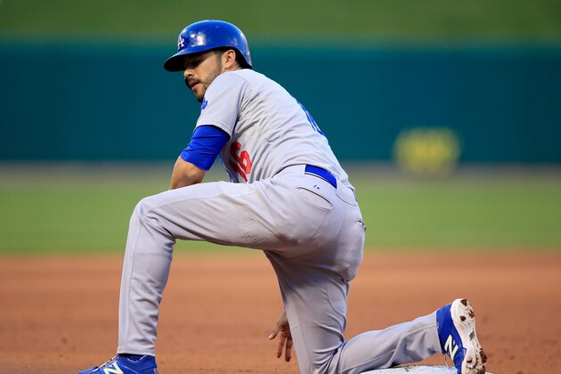 ST LOUIS, MO - OCTOBER 07: Andre Ethier #16 of the Los Angeles Dodgers reacts after being tagged out at third base against the St. Louis Cardinals in Game Four of the National League Divison Series at Busch Stadium on October 7, 2014 in St Louis, Missouri. Ethier was ruled safe but the play was challenged, resulting in an out and the end of the sixth inning. (Photo by Jamie Squire/Getty Images)