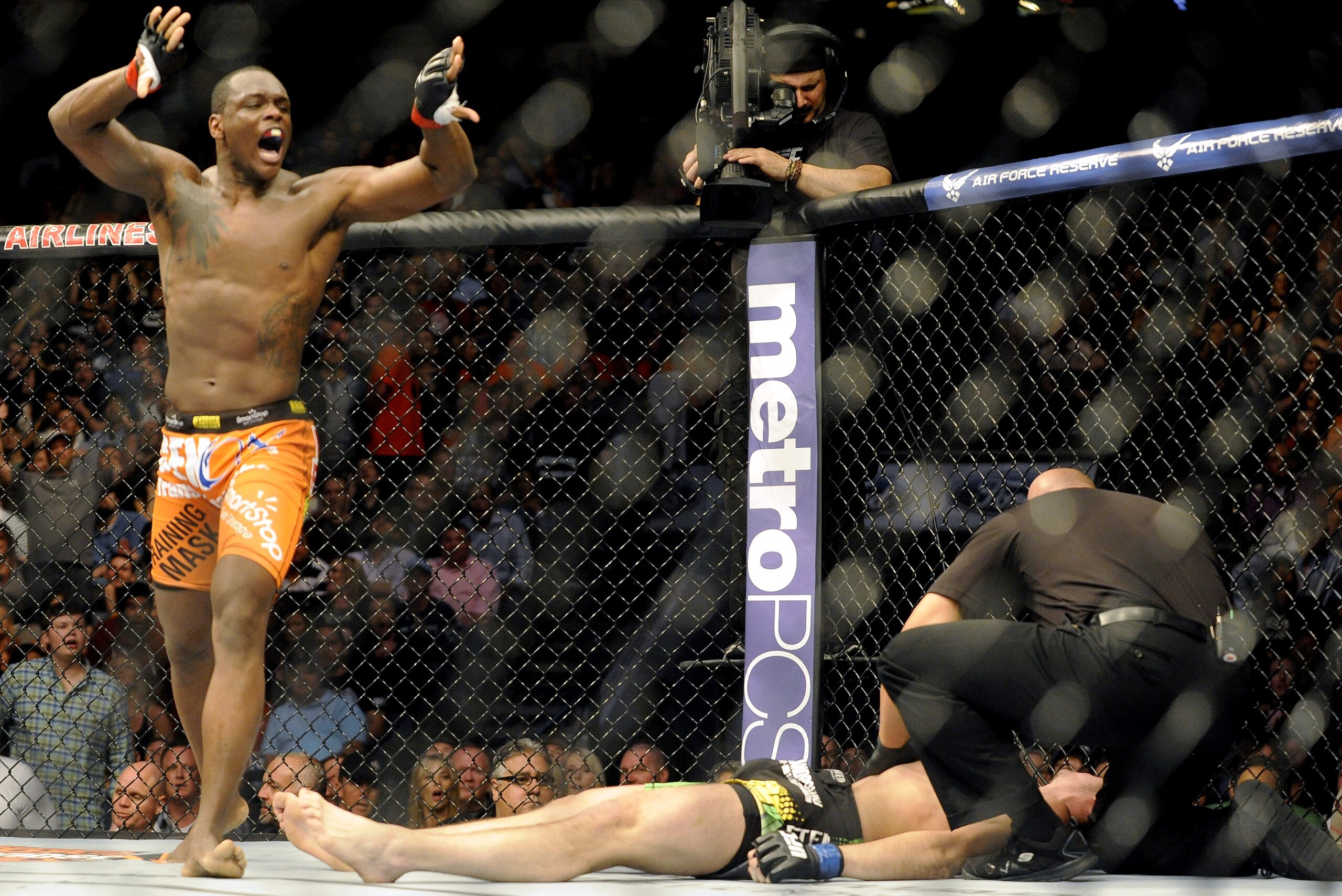 Ovince St. Preux celebrates his submission win over Nikita Krylov during a UFC 171 mixed martial arts light heavyweight bout, Saturday, March 15, 2014, in Dallas. (AP Photo/Matt Strasen) Ovince St. Preux celebrates his submission win over Nikita Krylov during a UFC 171 mixed martial arts light heavyweight bout, Saturday, March 15, 2014, in Dallas. (AP Photo/Matt Strasen)