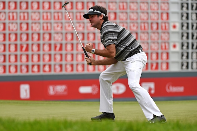 SHANGHAI, CHINA - NOVEMBER 09:  Bubba Watson of the USA celebrates his birdie putt and victory on the first play-off hole during the final round of the WGC - HSBC Champions at the Sheshan International Golf Club on November 9, 2014 in Shanghai, China.  (Photo by Ross Kinnaird/Getty Images)