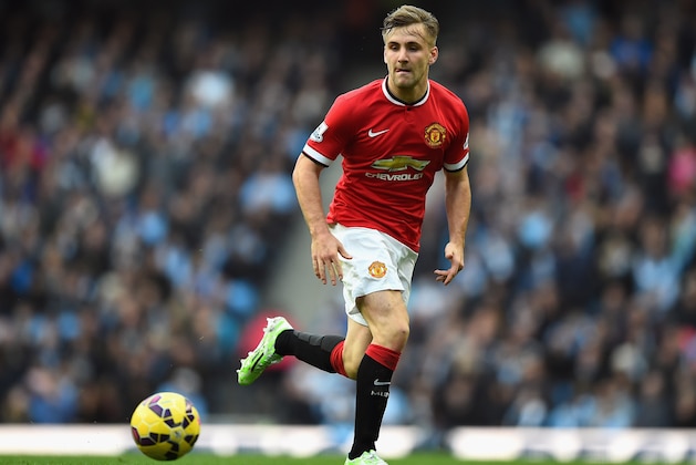 MANCHESTER, ENGLAND - NOVEMBER 02: Luke Shaw of Manchester United in action during the Barclays Premier League match between Manchester City and Manchester United at Etihad Stadium on November 2, 2014 in Manchester, England.  (Photo by Laurence Griffiths/Getty Images)