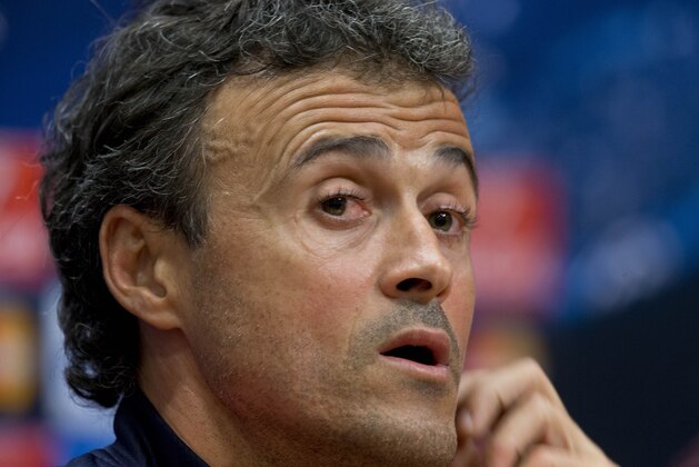 Barcelona's head coach Luis Enrique answers questions during a press conference at ArenA stadium in Amsterdam, Netherlands, Tuesday, Nov. 4, 2014, one day ahead of the Group F Champions League match between AFC Ajax and FC Barcelona. (AP Photo/Peter Dejong)