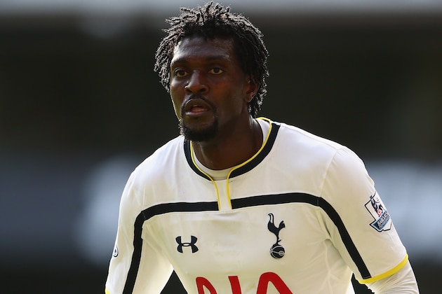 LONDON, ENGLAND - OCTOBER 05:  Emmanuel Adebayor of Tottenham Hotspur in action during the Barclays Premier League match between Tottenham Hotspur and Southampton at White Hart Lane on October 5, 2014 in London, England.  (Photo by Ian Walton/Getty Images)