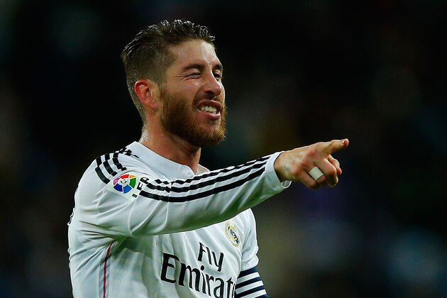 MADRID, SPAIN - NOVEMBER 08:  Sergio Ramos of Real Madrid CF celebrates scoring their second goal during the La Liga match between Real Madrid CF and Rayo Vallecano de Madrid at Estadio Santiago Bernabeu on November 8, 2014 in Madrid, Spain.  (Photo by Gonzalo Arroyo Moreno/Getty Images)