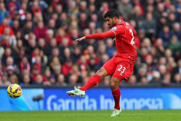 LIVERPOOL, ENGLAND - NOVEMBER 08: Emre Can of Liverpool scores the opening goal during the Barclays Premier League match between Liverpool and Chelsea at Anfield on November 8, 2014 in Liverpool, England.  (Photo by Alex Livesey/Getty Images)