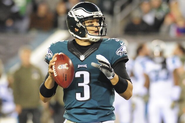 PHILADELPHIA, PA - NOVEMBER 10: Mark Sanchez #3 of the Philadelphia Eagles looks to pass the ball in the first quarter against the Carolina Panthers on November 10, 2014 at Lincoln Financial Field in Philadelphia, Pennsylvania. (Photo by Evan Habeeb/Getty Images)