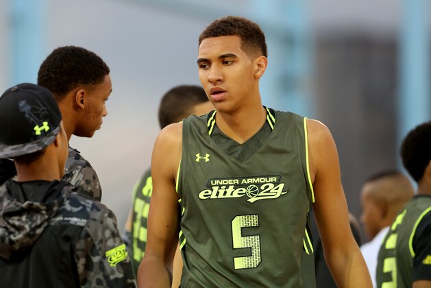 Team Liberty's Chase Jeter #5 is seen against Team Freedom during the Under Armour Elite 24 Game on Saturday, August 23, 2014 in Brooklyn, NY.  (AP Photo/Gregory Payan)