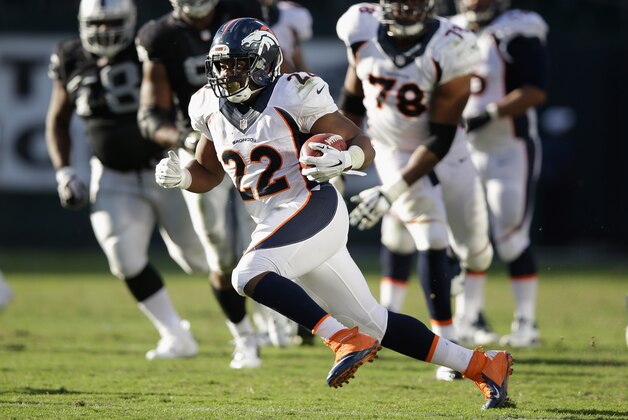 OAKLAND, CA - NOVEMBER 09: C.J. Anderson #22 of the Denver Broncos rushes in the third quarter against the Oakland Raiders at O.co Coliseum on November 9, 2014 in Oakland, California.  (Photo by Ezra Shaw/Getty Images)