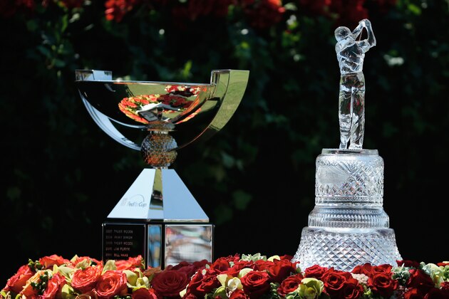 ATLANTA, GA - SEPTEMBER 19:  The FedEx Cup and TOUR Championship trophy are seen on the first tee during the first round of the TOUR Championship by Coca-Cola at East Lake Golf Club on September 19, 2013 in Atlanta, Georgia.  (Photo by Scott Halleran/Getty Images)