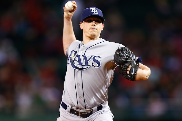 BOSTON, MA - SEPTEMBER 25:  Jeremy Hellickson #58 of the Tampa Bay Rays pitches against the Boston Red Sox in the first inning during the game at Fenway Park on September 25, 2014 in Boston, Massachusetts.  (Photo by Jared Wickerham/Getty Images)
