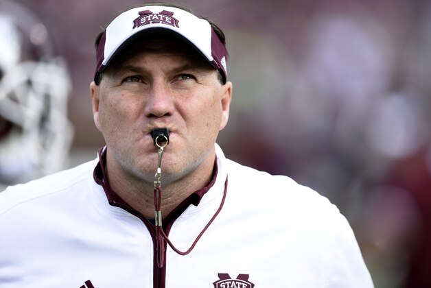 Nov 8, 2014; Starkville, MS, USA; Mississippi State Bulldogs head coach Dan Mullen during pre game warmups before their game against the UT Martin Skyhawks at Davis Wade Stadium. Mandatory Credit: John David Mercer-USA TODAY Sports