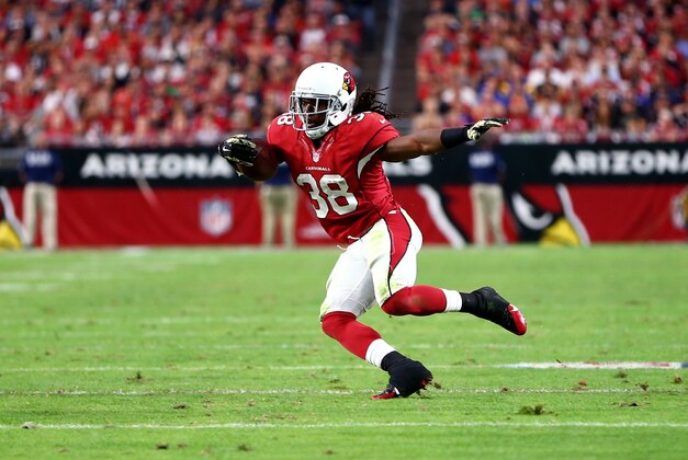 Nov 9, 2014; Glendale, AZ, USA; Arizona Cardinals running back Andre Ellington (38) against the St. Louis Rams at University of Phoenix Stadium. The Cardinals defeated the Rams 31-14. Mandatory Credit: Mark J. Rebilas-USA TODAY Sports