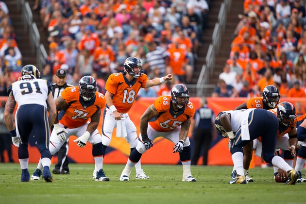 DENVER, CO - AUGUST 24: Quarterback Peyton Manning #18 of the Denver Broncos in action against the St. Louis Rams at Sports Authority Field at Mile High on August 24, 2013 in Denver, Colorado. (Photo by Justin Edmonds/Getty Images)