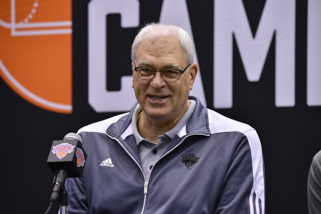TARRYTOWN, NY - SEPTEMBER 26:  The New York Knicks Team President Phil Jackson talks to the media on September 26, 2014 in Tarrytown, New York. NOTE TO USER: User expressly acknowledges and agrees that, by downloading and/or using this Photograph, user is consenting to the terms and conditions of the Getty Images License Agreement. Mandatory Copyright Notice: Copyright 2014 NBAE (Photo by David Dow/NBAE via Getty Images)