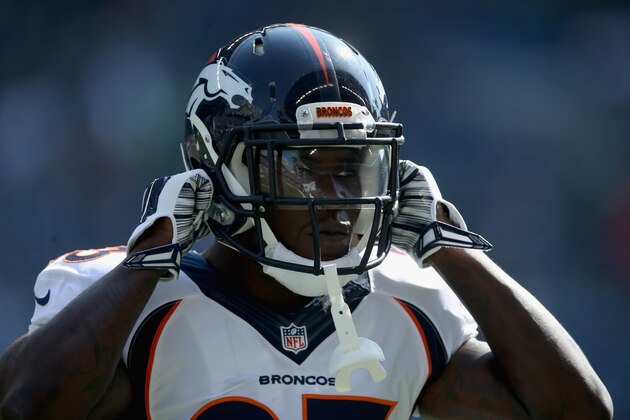 SEATTLE, WA - SEPTEMBER 21:  Running back Ronnie Hillman #23 of the Denver Broncos looks on prior to the start of the game against the Seattle Seahawks at CenturyLink Field on September 21, 2014 in Seattle, Washington.  (Photo by Jeff Gross/Getty Images)