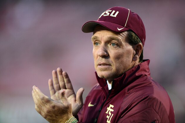 Oct 30, 2014; Louisville, KY, USA; Florida State Seminoles head coach Jimbo Fisher prior to the game against the Louisville Cardinals at Papa John's Cardinal Stadium. Mandatory Credit: Andrew Weber-USA TODAY Sports