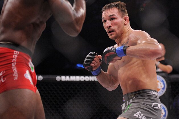 May 17, 2014; Southaven, MS, USA; Will Brooks fights against Michael Chandler during a Bellator interim lightweight world championship bout during BFC 120 at Landers Center. Will Brooks defeats Michael Chandler by submission. Mandatory Credit: Justin Ford-USA TODAY Sports