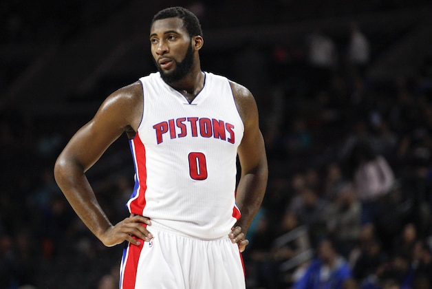Oct 23, 2014; Auburn Hills, MI, USA; Detroit Pistons center Andre Drummond (0) looks to his right during the second quarter against the Philadelphia 76ers at The Palace of Auburn Hills. Pistons beat the Sixers 109-103. Mandatory Credit: Raj Mehta-USA TODAY Sports