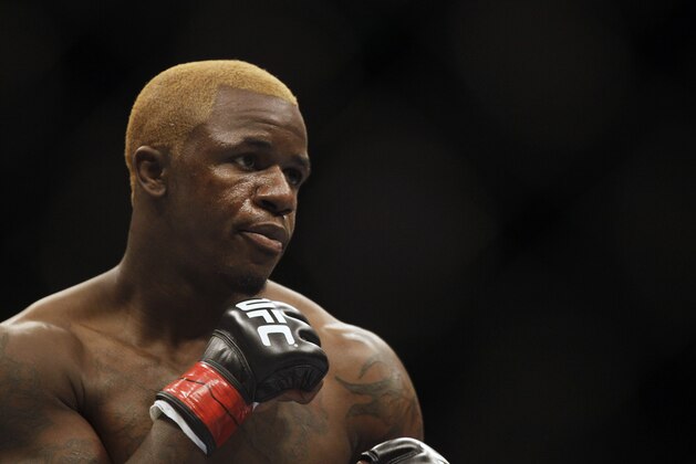 Melvin Guillard battles in a lightweight UFC mixed martial arts fight on Friday, Jan. 20, 2012, in Nashville, Tenn. (AP Photo/Mark Humphrey)