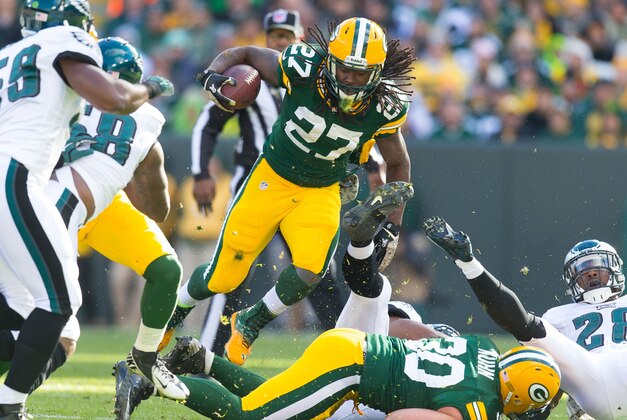 Nov 10, 2013; Green Bay, WI, USA; Green Bay Packers running back Eddie Lacy (27) during the game against the Philadelphia Eagles at Lambeau Field.  Philadelphia won 27-13.  Mandatory Credit: Jeff Hanisch-USA TODAY Sports
