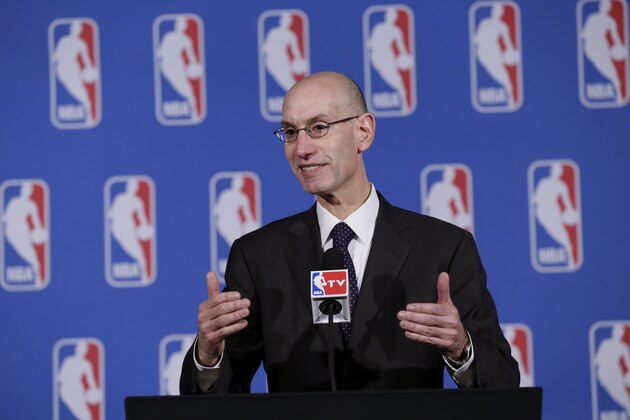 NEW YORK - OCTOBER 22: NBA Commissioner Adam Silver addresses the media after the Board of Governors meetings on October 22, 2014 at the St. Regis Hotel in New York City. NOTE TO USER: User expressly acknowledges and agrees that, by downloading and/or using this photograph, user is consenting to the terms and conditions of the Getty Images License Agreement.  Mandatory Copyright Notice: Copyright 2014 NBAE (Photo by Steven Freeman/NBAE via Getty Images)