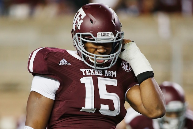 COLLEGE STATION, TX - OCTOBER 11:  Myles Garrett #15 of the Texas A&M Aggies waits on the field during their game against the Mississippi Rebels at Kyle Field on October 11, 2014 in College Station, Texas.  (Photo by Scott Halleran/Getty Images)