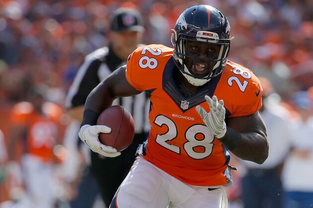 DENVER, CO - SEPTEMBER 14:  Running back Montee Ball #28 of the Denver Broncos carries the ball against the Kansas City Chiefs at Sports Authority Field at Mile High on September 14, 2014 in Denver, Colorado. The Broncos defeated the Chiefs 24-17.  (Photo by Doug Pensinger/Getty Images)