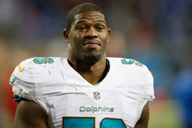 DETROIT, MI - NOVEMBER 09: Jonathan Freeny #56 of the Miami Dolphins leaves the field after their 16-20 loss to the Detroit Lions at Ford Field on November 09, 2014 in Detroit, Michigan. (Photo by Joe Robbins/Getty Images)