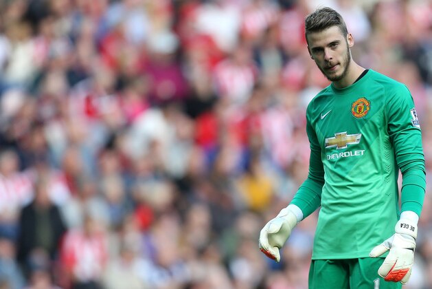 Manchester United's goalkeeper David De Gea during their English Premier League soccer match against Sunderland at the Stadium of Light, Sunderland, England, Sunday, Aug. 24, 2014. (AP Photo/Scott Heppell)