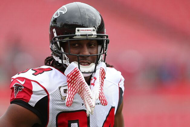TAMPA, FL - NOVEMBER 09:  Roddy White #84 of the Atlanta Falcons looks on before the game against the Tampa Bay Buccaneers at Raymond James Stadium on November 9, 2014 in Tampa, Florida.  (Photo by Mike Ehrmann/Getty Images)
