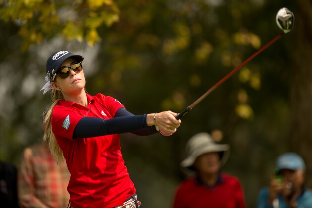 MEXICO CITY, MEXICO - NOVEMBER 13:  Paula Creamer of the United States plays a tee shot at the fourth hole during the first round of the 2014 Lorena Ochoa Invitational presented by Banamex at Club de Golf Mexico on November 13, 2014 in Mexico City, Mexico.  (Photo by Darren Carroll/Getty Images)