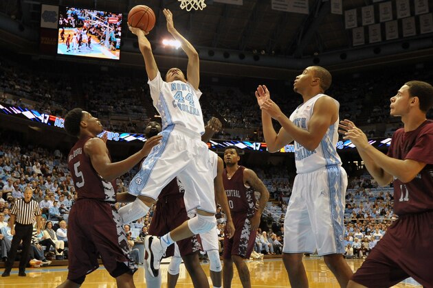 CHAPEL HILL, NC - NOVEMBER 14: Justin Jackson #44 of the North Carolina Tar Heels puts up a shot against the North Carolina Central Eagles at the Dean Smith Center on November 14, 2014 in Chapel Hill, North Carolina. (Photo by Lance King/Getty Images)