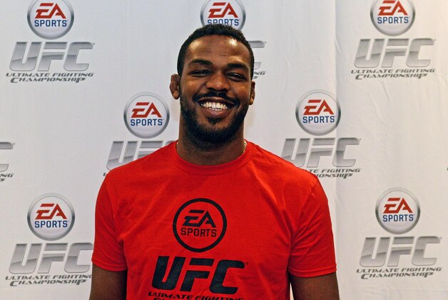 December 13, 2013; Sacramento, CA, USA; UFC light heavyweight Jon Jones smiles for a photo during an announcement for Jones being on the cover of the EA Sports UFC video game during the official weigh-ins for UFC on FOX 9 at Sleep Train Arena. Mandatory Credit: Kyle Terada-USA TODAY Sports