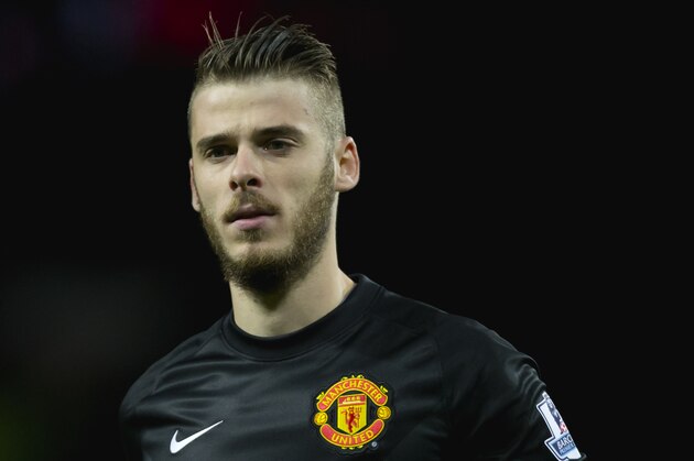 Manchester United's goalkeeper David De Gea during the English Premier League soccer match between Manchester United and Chelsea at Old Trafford Stadium, Manchester, England, Sunday Oct. 26, 2014. (AP Photo/Jon Super)