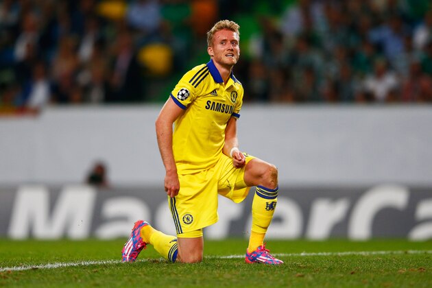 LISBON, PORTUGAL - SEPTEMBER 30:  Andre Schuerrle of Chelsea reacts after a missed chance during the UEFA Champions League Group G match between Sporting Clube de Portugal and Chelsea FC at Estadio Jose Alvalade on September 30, 2014 in Lisbon, Portugal.  (Photo by Julian Finney/Getty Images)