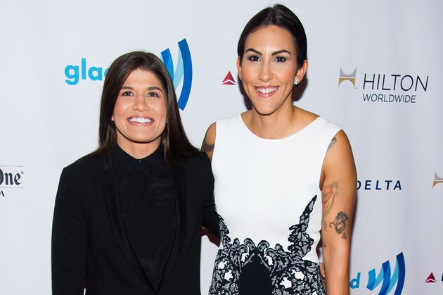 Jessica Aguilar, left, and Elena Rodriguez attend the GLAAD Media Awards on Saturday, May 3, 2014 in New York. (Photo by Charles Sykes/Invision/AP)