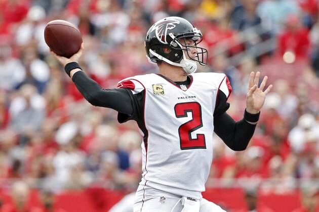 Atlanta Falcons quarterback Matt Ryan (2) throws a pass against the Tampa Bay Buccaneers during the first quarter of an NFL football game Sunday, Nov. 9, 2014, in Tampa, Fla. (AP Photo/Brian Blanco)