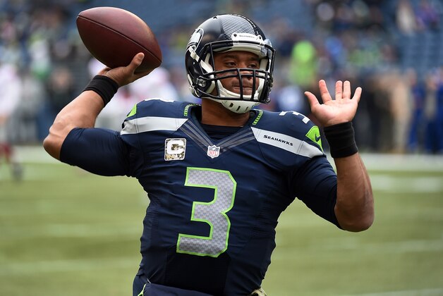 SEATTLE, WA - NOVEMBER 09:  Quarterback Russell Wilson #3 of the Seattle Seahawks warms up before the game against the New York Giants at CenturyLink Field on November 9, 2014 in Seattle, Washington.  (Photo by Steve Dykes/Getty Images)