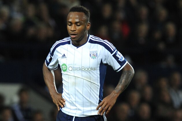 West Brom's Saido Berahino during the English Premier League soccer match between West Bromwich Albion and Manchester United at the Hawthorns, Birmingham, England, Monday, Oct. 20, 2014. (AP Photo/Rui Vieira)