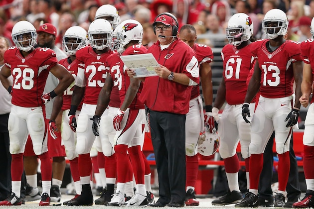 GLENDALE, AZ - OCTOBER 26:  Head coach Bruce Arians of the Arizona Cardinals looks on from the sidelines during the NFL game against the Philadelphia Eagles at the University of Phoenix Stadium on October 26, 2014 in Glendale, Arizona. 484392333  (Photo by Christian Petersen/Getty Images)