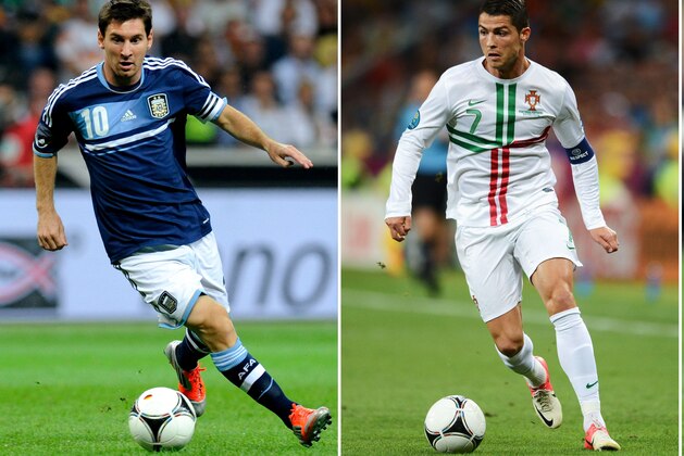 (FILE PHOTO) In this composite image a comparison has been made between Lionel Messi (L), Cristiano Ronaldo (C) and Andres Iniesta (R). All three players have been shortlisted for the FIFA Ballon d'Or 2012, the winner of the award will be revealed at the FIFA Ballon d’Or gala at the Zurich Kongresshaus on 7 January 2013.  ***LEFT IMAGE*** AUGUST 15: Lionel Messi of Argentina runs with the ball  during the international friendly match between Germany and Argentina at Commerzbank-Arena on August 15, 2012 in Frankfurt am Main, Germany.  (Photo by Thorsten Wagner/Bongarts/Getty Images) ***CENTRE IMAGE*** JUNE 27:  Cristiano Ronaldo of Portugal in action during the UEFA EURO 2012 semi final match between Portugal and Spain at Donbass Arena on June 27, 2012 in Donetsk, Ukraine.  (Photo by Jasper Juinen/Getty Images) ***RIGHT IMAGE*** OCTOBER 16:  Andres Iniesta of Spain in action during the FIFA 2014 World Cup Qualifier between Spain and France at the Vicente Calderon Stadium on October 16, 2012 in Madrid, Spain. (