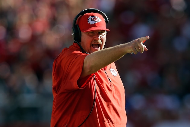 SANTA CLARA, CA - OCTOBER 05:  Head coach Andy Reid of the Kansas City Chiefs stands on the sidelines during their game against the San Francisco 49ers at Levi's Stadium on October 5, 2014 in Santa Clara, California.  (Photo by Ezra Shaw/Getty Images)