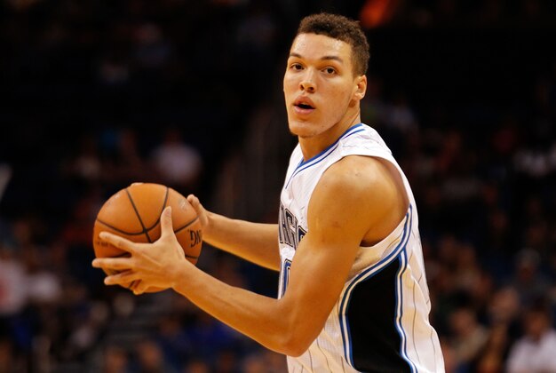 Oct 24, 2014; Orlando, FL, USA; Orlando Magic forward Aaron Gordon (00) against the Dallas Mavericks during the second half at Amway Center. Dallas Mavericks defeated the Orlando Magic 117-92. Mandatory Credit: Kim Klement-USA TODAY Sports