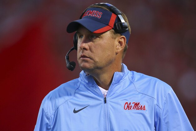 Sep 27, 2014; Oxford, MS, USA; Mississippi Rebels head coach Hugh Freeze during the game against the Memphis Tigers at Vaught-Hemingway Stadium. Mandatory Credit: Spruce Derden-USA TODAY Sports