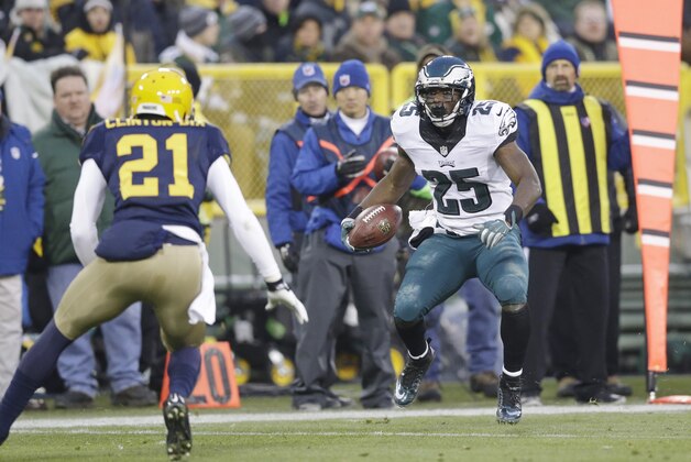 Philadelphia Eagles' LeSean McCoy during the first half of an NFL football game against the Philadelphia Eagles Sunday, Nov. 16, 2014, in Green Bay, Wis. (AP Photo/Tom Lynn)